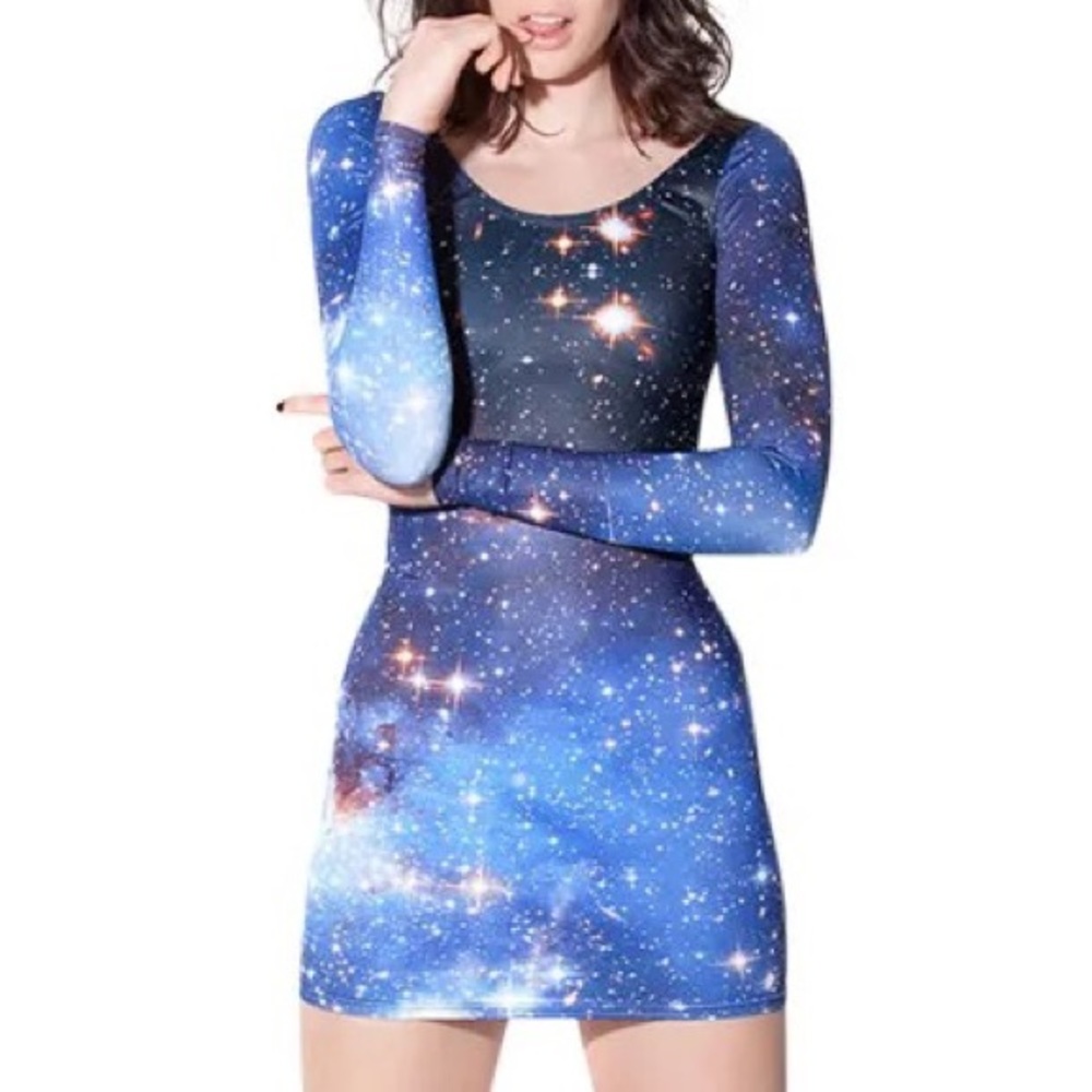 Blackmilk Clothing Galaxy Blue Long Sleeve Dress